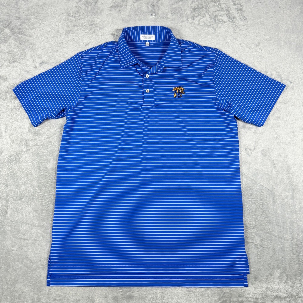 Peter Millar Summer Comfort Mens Large Polo Shirt Blue Striped Kentucky Wildcats